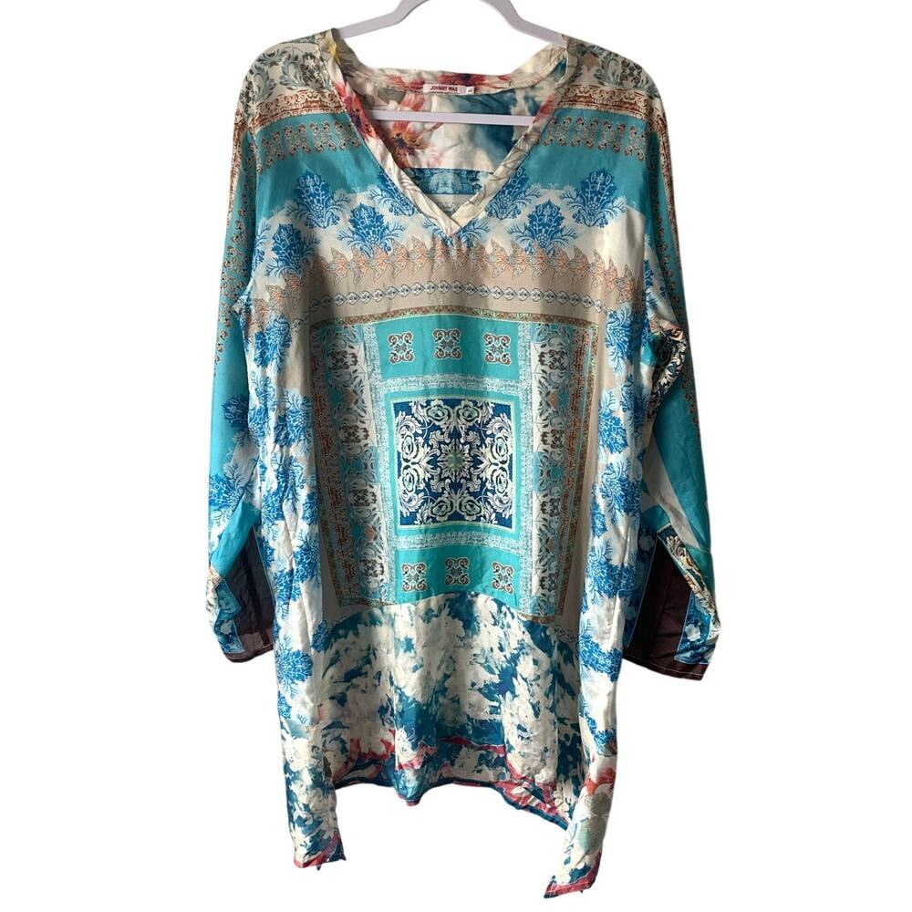 Johnny Was 100% Silk Long Sleeve Tunic Top, size L
